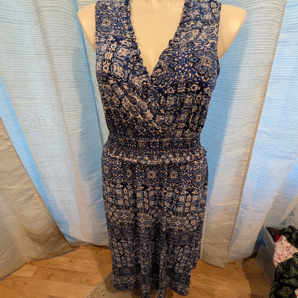 Cupio Blue Patterned Sleeveless Dress - L
